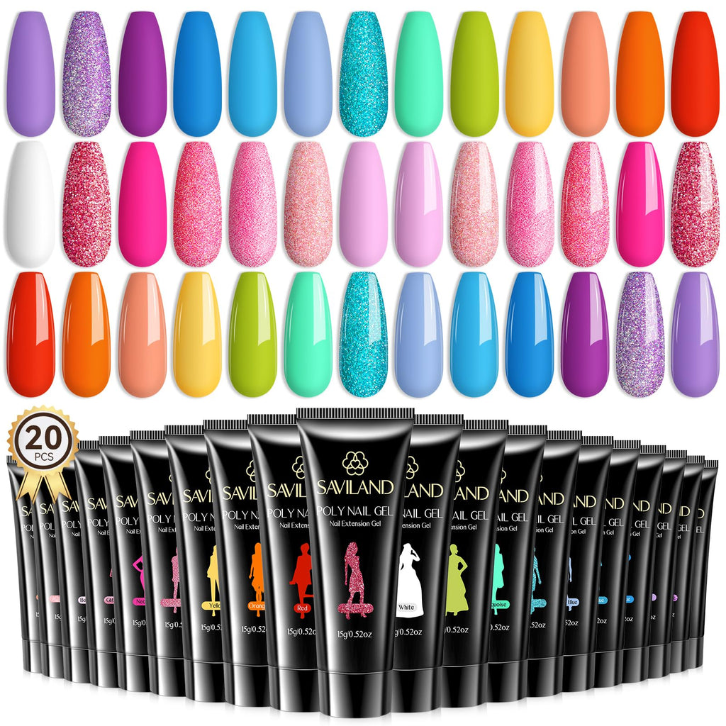 SAVILAND Poly Gel Nail Colors: 20-Color Nail Extension Kit for DIY Nail Art