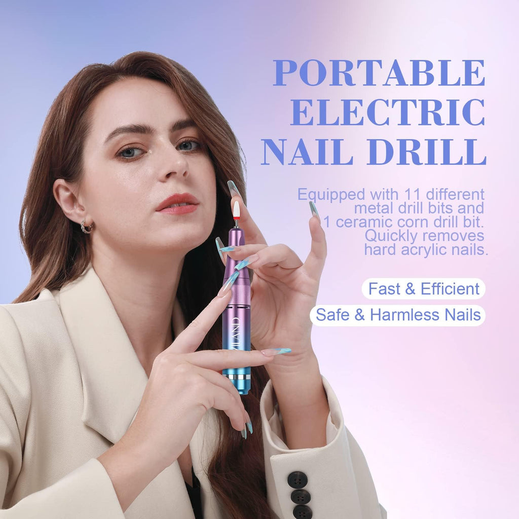 SAVILAND Electric Nail Drill 40000RPM – Pro Kit (56 Sanding Bands, 12 Bits) Rechargeable Nail File for Acrylic, Gel, and Polishing