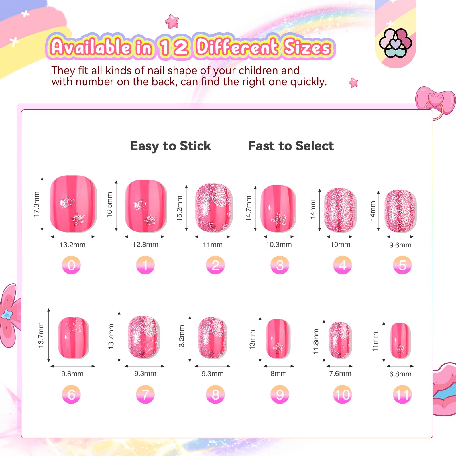 SAVILAND 168 Pieces Kids Press-On Nails – 7 Pack for Girls 8-12 | Glitter Short Full-Cover Nails