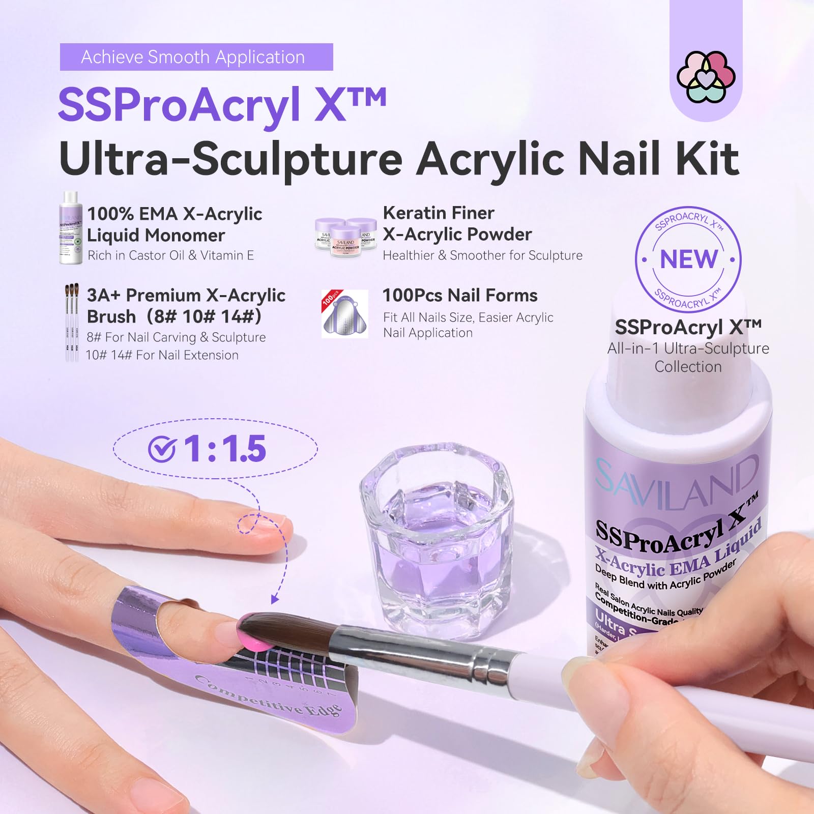 SAVILAND Pro Nail Kit: 30-Day Wear Acrylic System with Electric Drill & Monomer Liquid