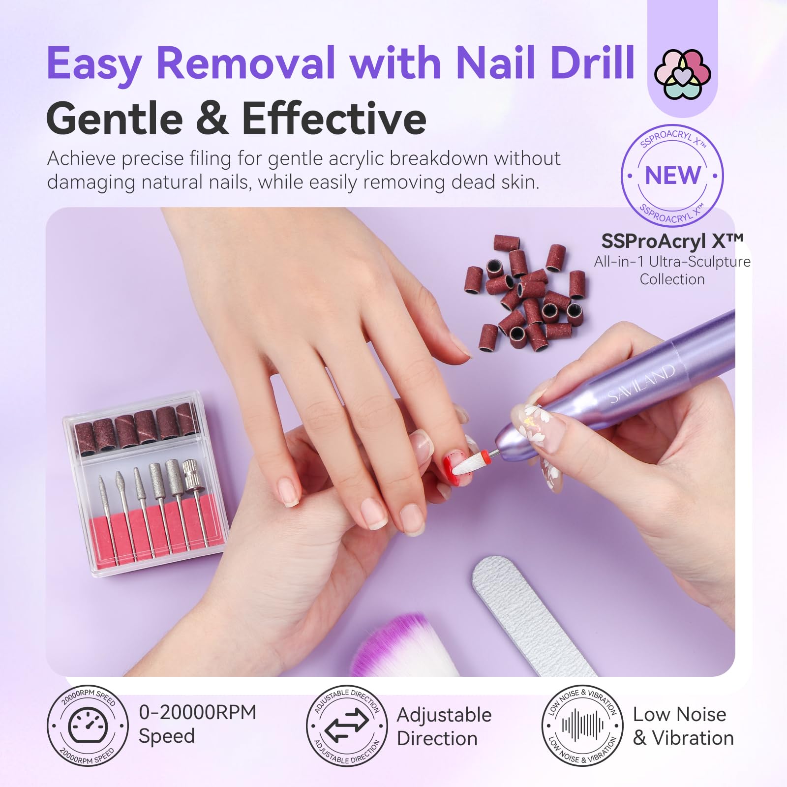 SAVILAND Pro Nail Kit: 30-Day Wear Acrylic System with Electric Drill & Monomer Liquid