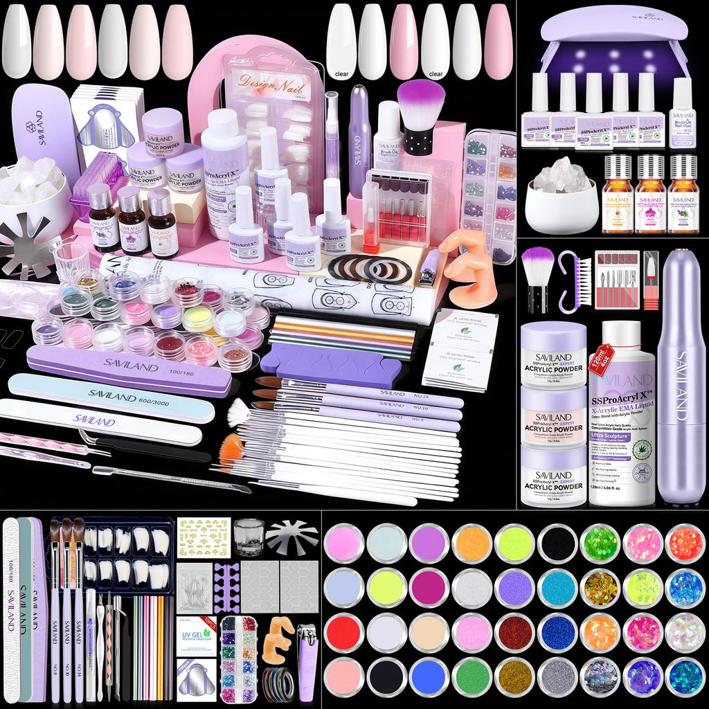 SAVILAND Professional Acrylic Nail Kit for Beginners – Complete Set with Drill & Lamp