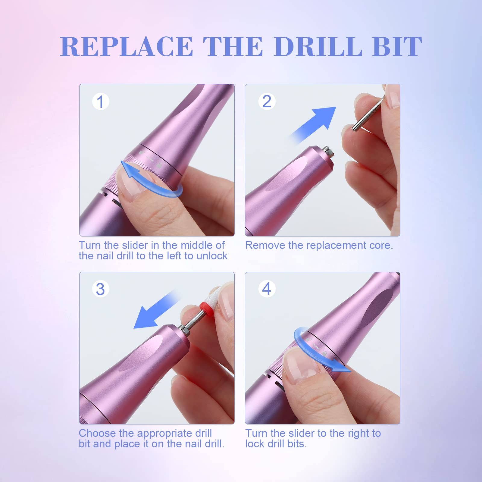 SAVILAND Electric Nail Drill 40000RPM – Pro Kit (56 Sanding Bands, 12 Bits) Rechargeable Nail File for Acrylic, Gel, and Polishing