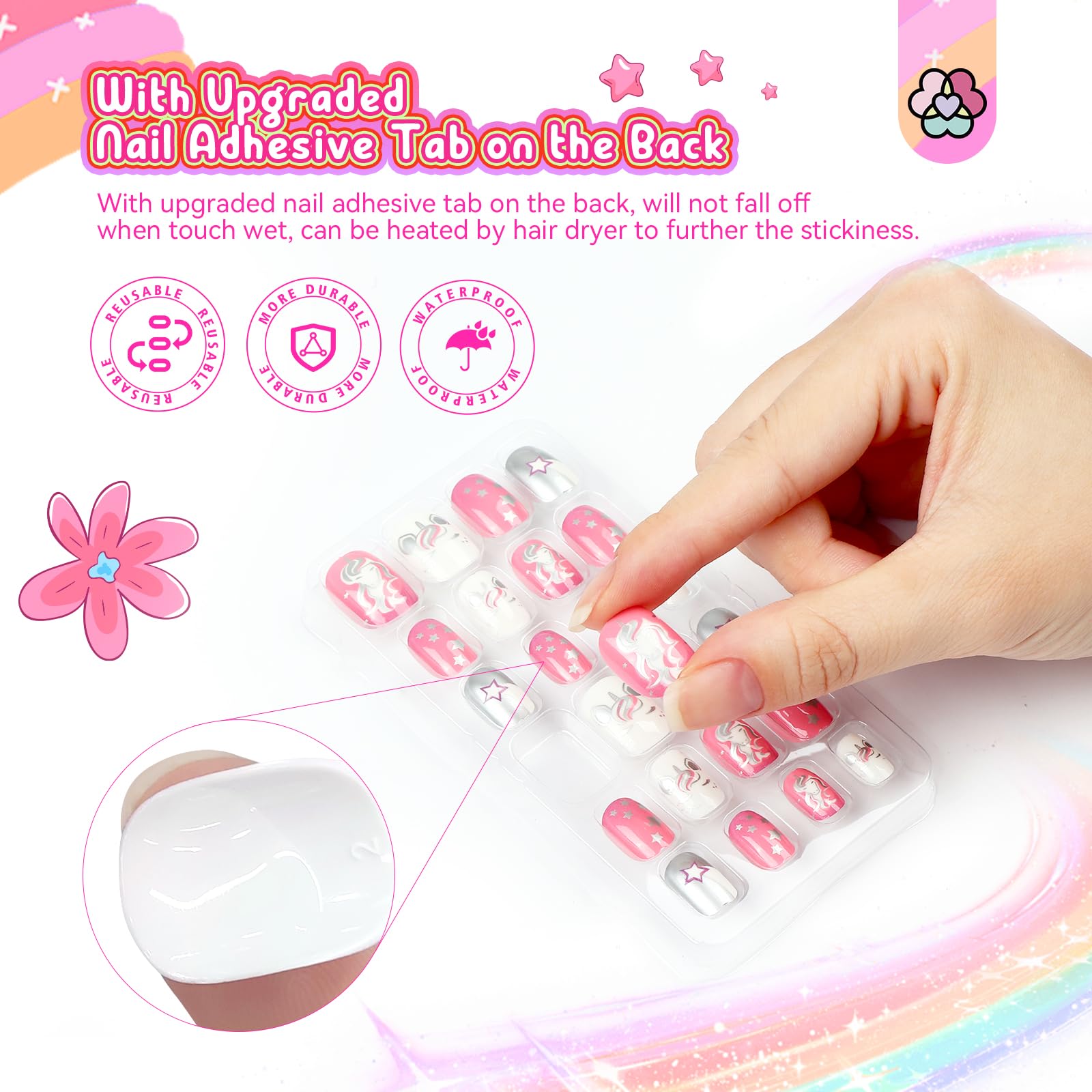 SAVILAND Kids Press-On Nails — 168PCS, 7 Styles, Safe ABS Material, 8–12 Years