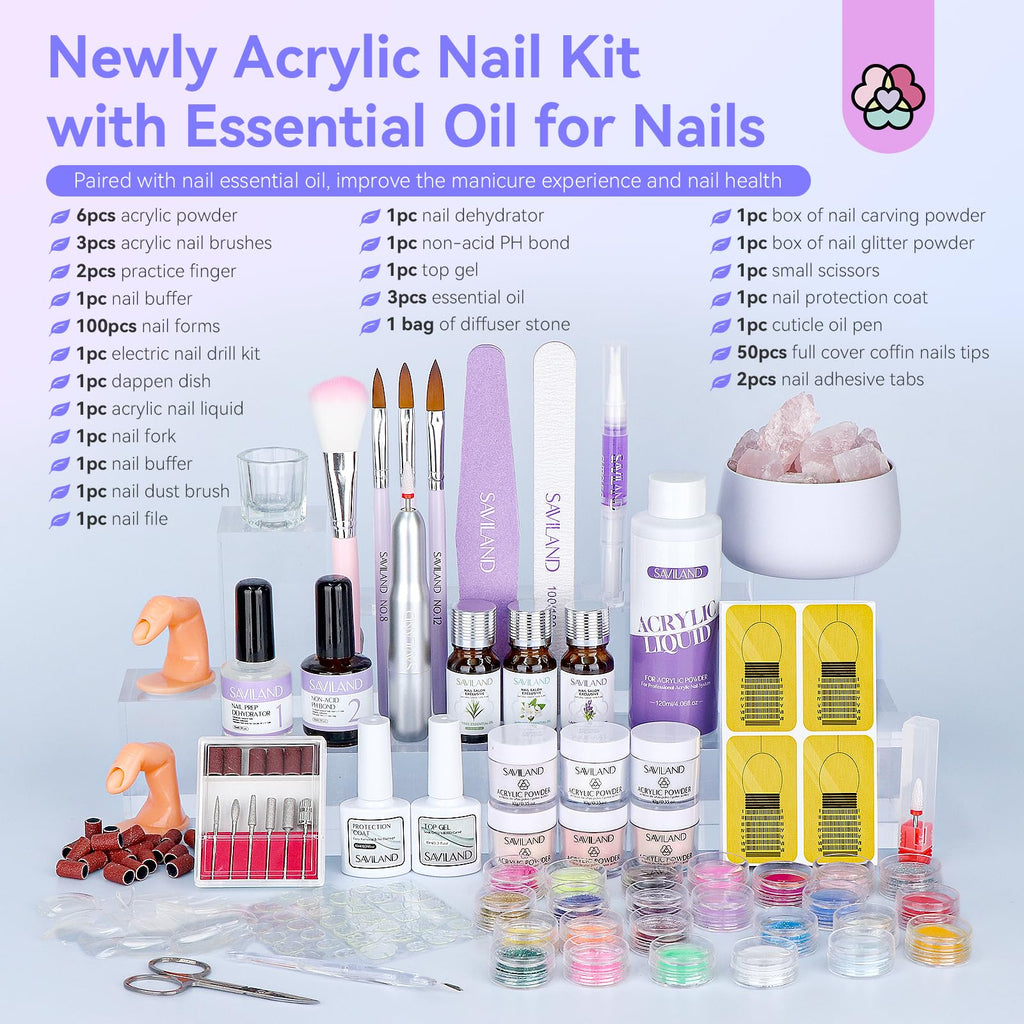 SAVILAND Professional Acrylic Nail Kit with Drill — Beginner Starter Set for Home Manicure