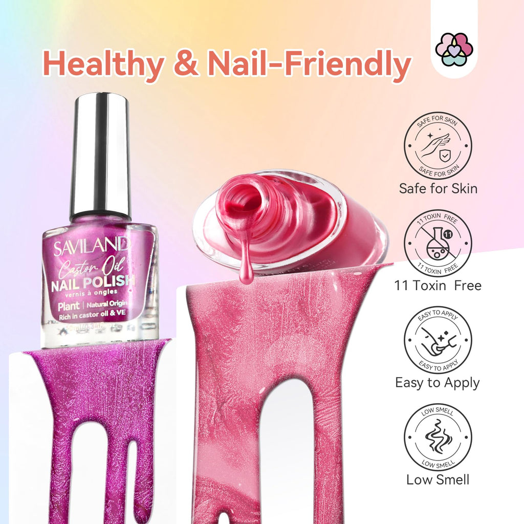 SAVILAND Metallic Nail Polish Quick Dry - 12 Neon Chrome Colors + Base & Top Coat
