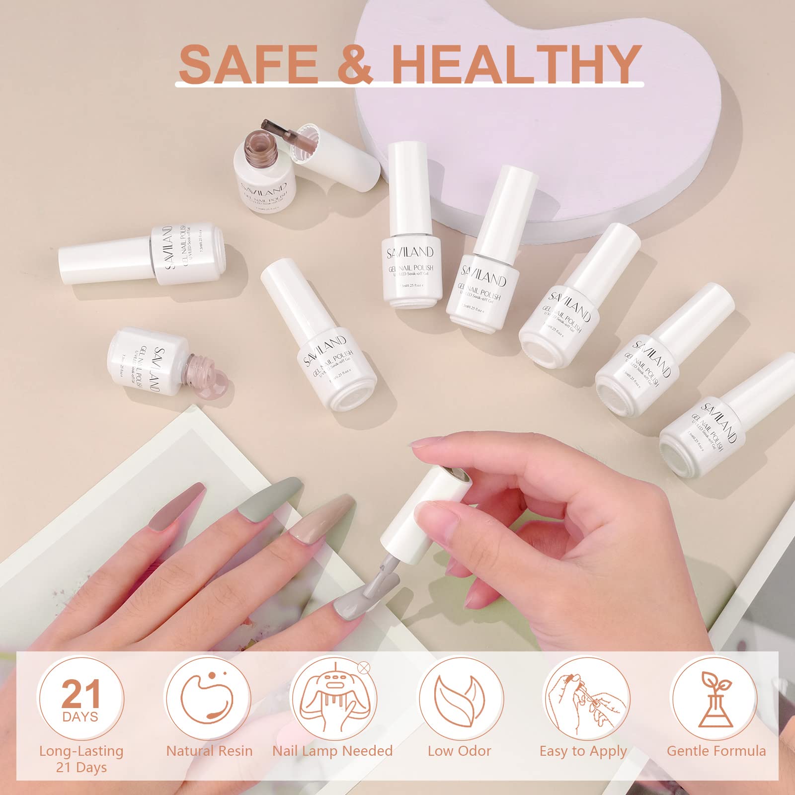 SAVILAND 33Pcs Gel Nail Polish Set – Soak-Off UV/LED with Base & Top Gels