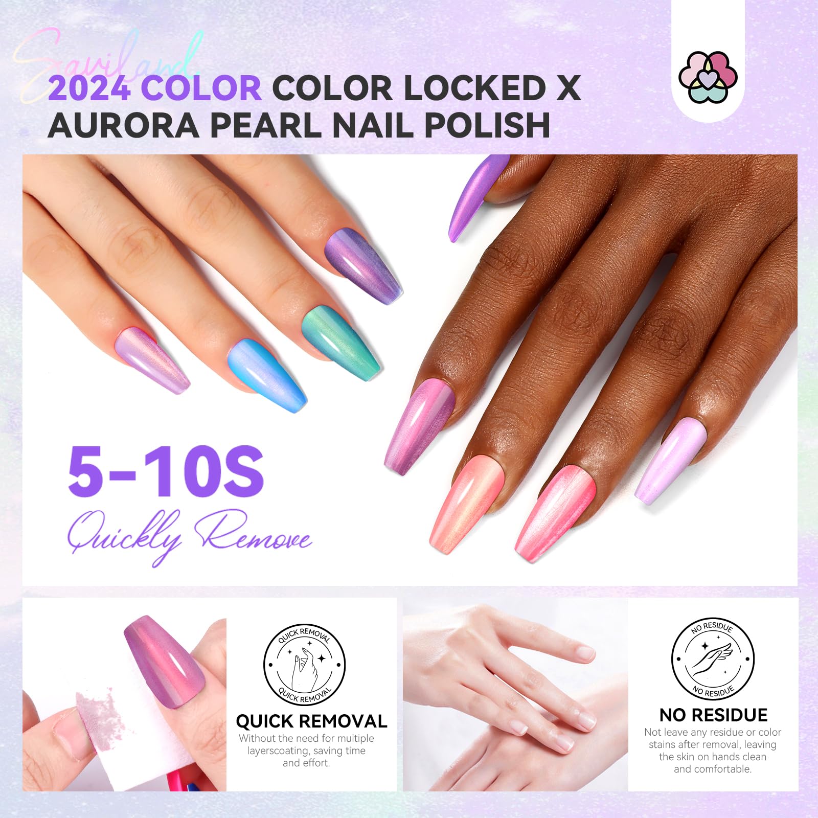 SAVILAND Pearl Nail Polish Set – 12 Aurora Shimmer Colors + Base & Top Coat