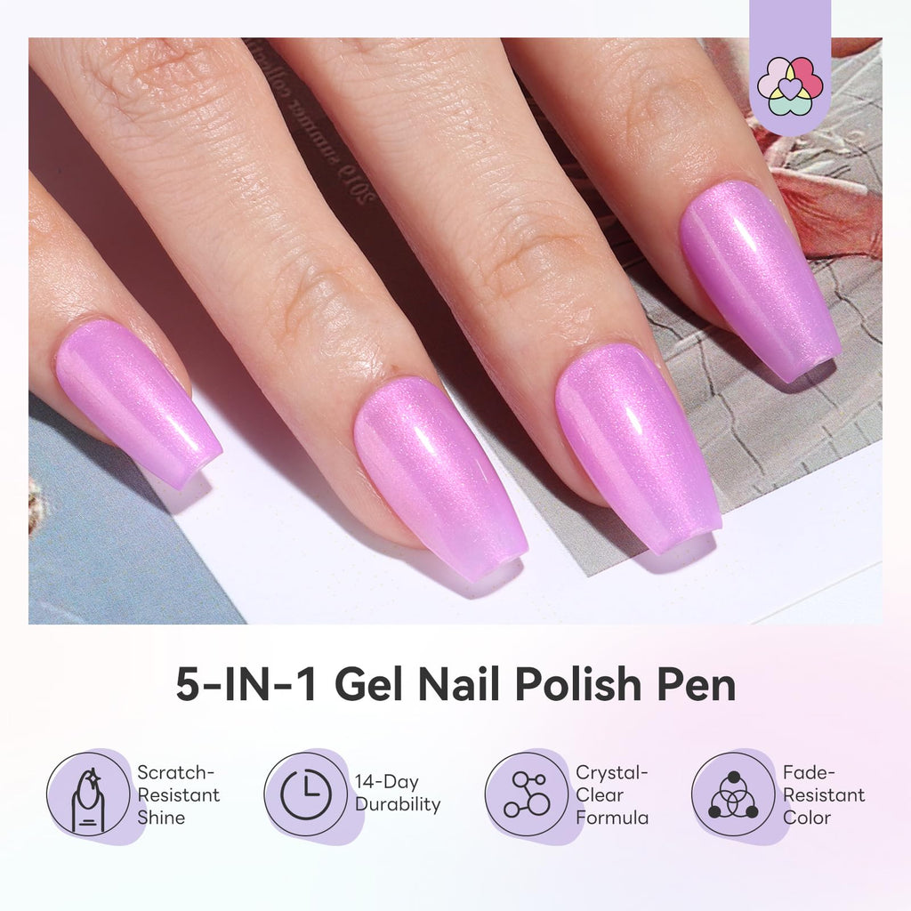 SAVILAND Express One-Step Gel Nail Polish Pen Set — 6 Pearl Pink/Blue Shades, 3-in-1 Base/Color/Top, 4ml, Travel-Friendly (Lamp Not Included)