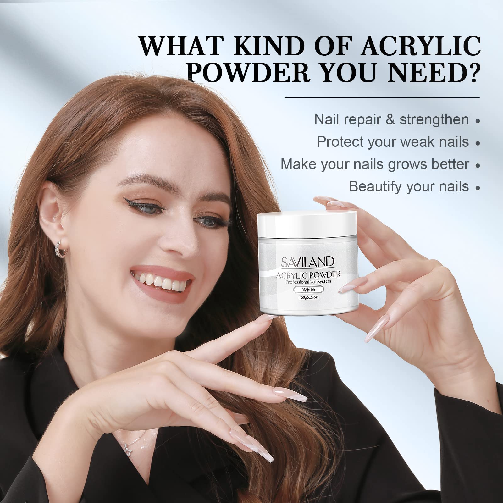 SAVILAND White Acrylic Nail Powder 150g – Large Capacity for DIY & Salon Use (No Lamp Needed)