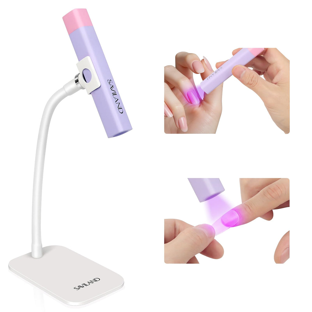 SAVILAND UV Light for Gel Nails – 8s Flash Cure, 12W Handheld Lamp, 360° Rotatable, USB-C Rechargeable