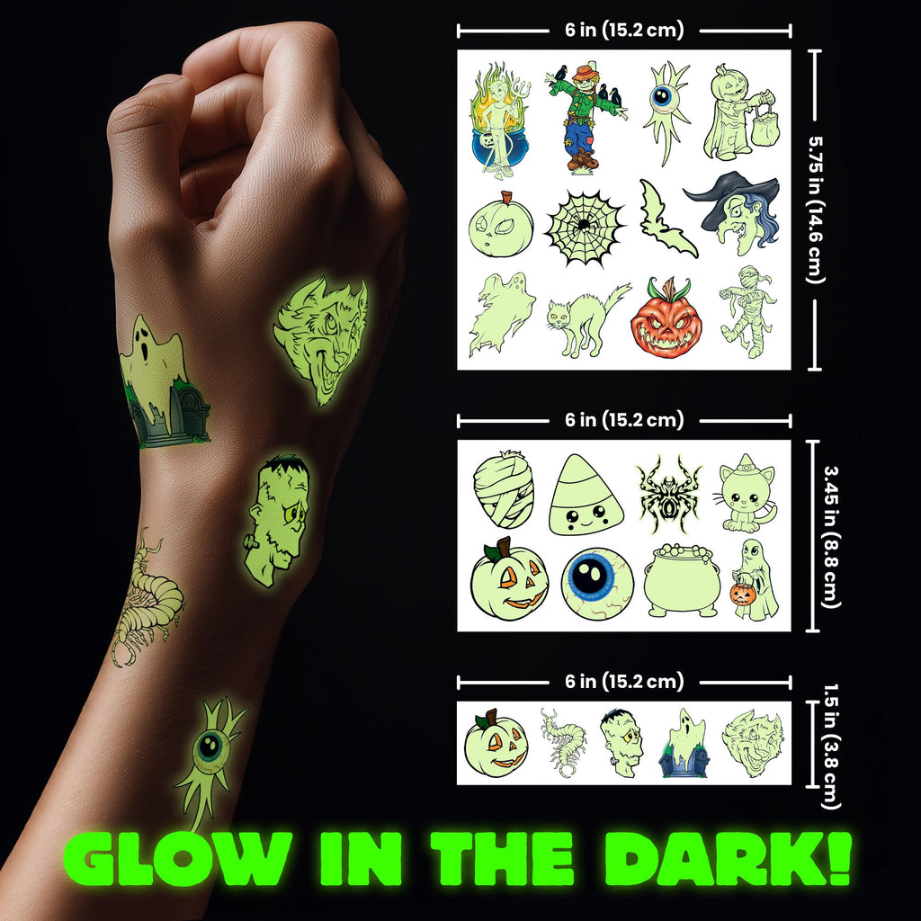 Savvi Glow in the Dark Ghost Temporary Tattoos – 50 Pack for Halloween, Non-Toxic & Easy to Apply