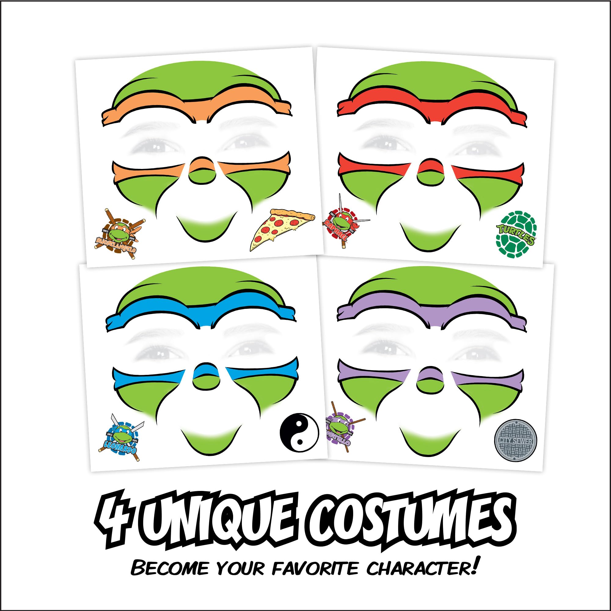 Savvi TMNT Face Tattoos – Non-Toxic Temporary Tattoo Set for Kids (Leonardo, Donatello, Michelangelo & Raphael)