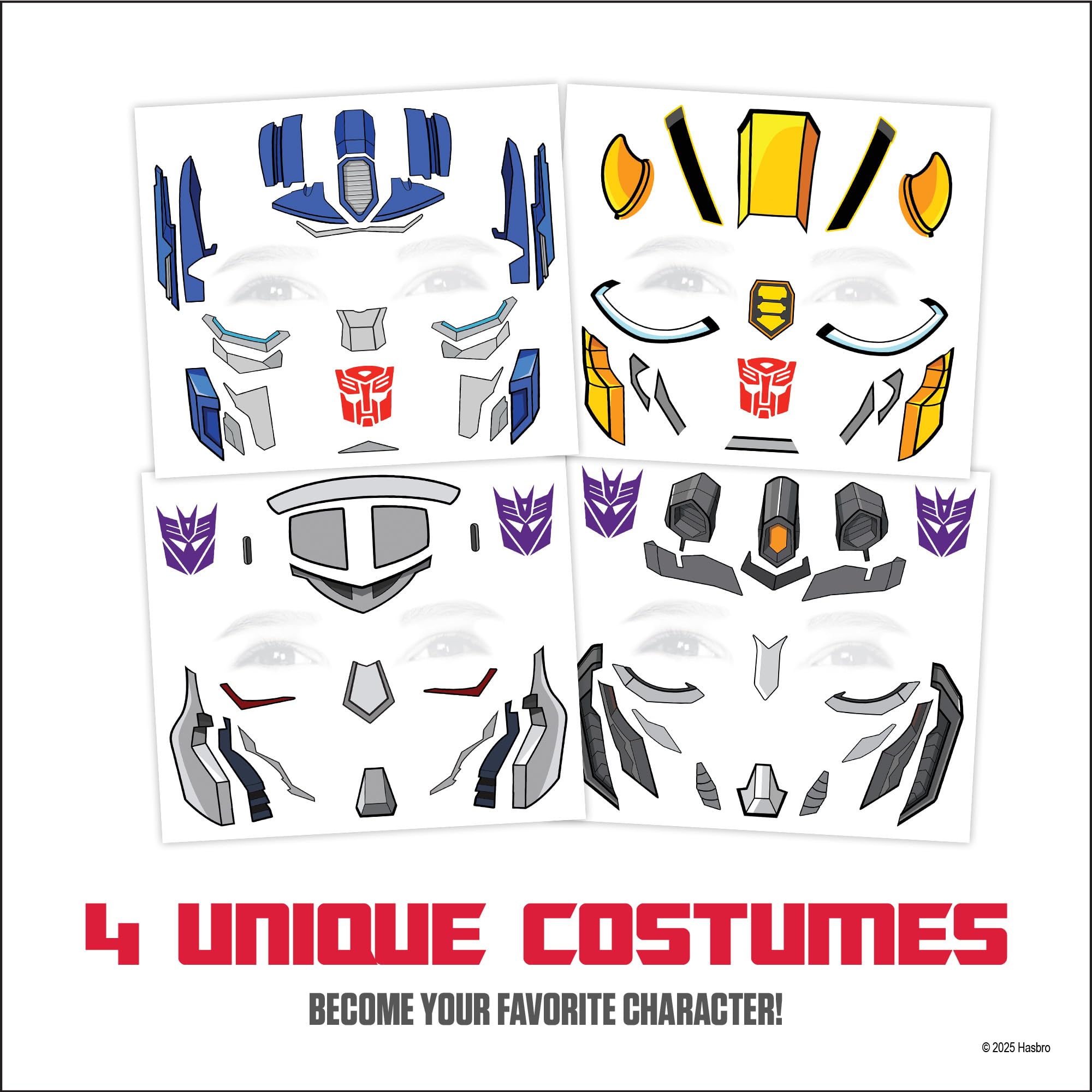 Savvi Transformers Costume Face Tattoos – Temporary Tattoos for Kids (Optimus Prime, Bumblebee) – Easy, Skin-Safe, Non-Toxic