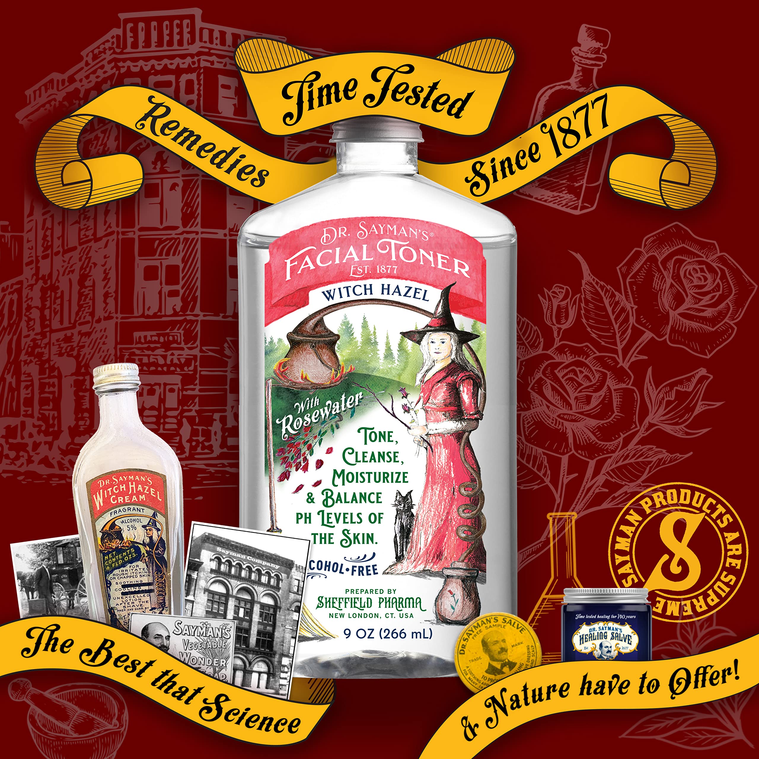 Dr. Saymans Alcohol-Free Facial Toner with Witch Hazel, Rosewater & Rice Protein — 9 oz | Sayman Salve