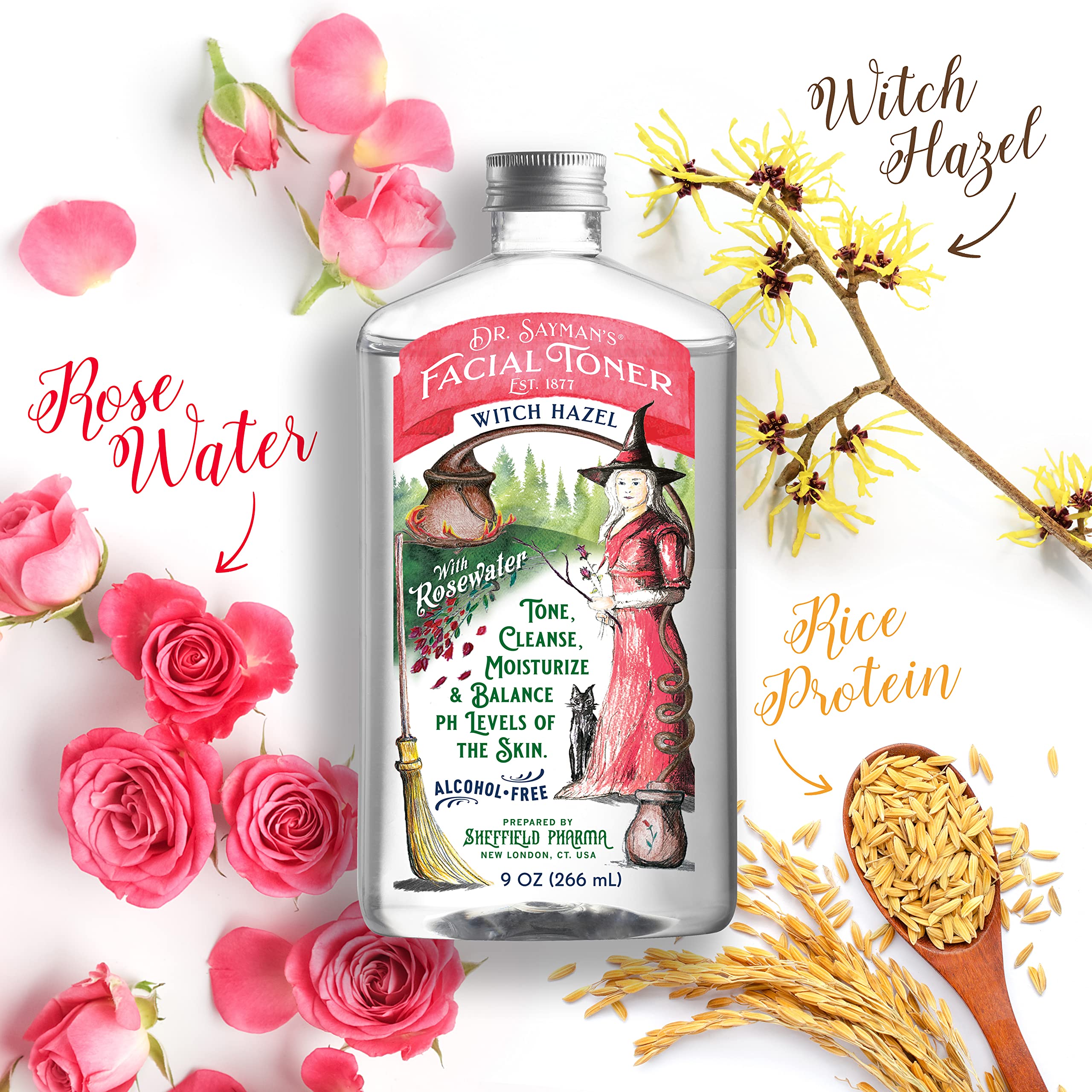 Dr. Saymans Alcohol-Free Facial Toner with Witch Hazel, Rosewater & Rice Protein — 9 oz | Sayman Salve