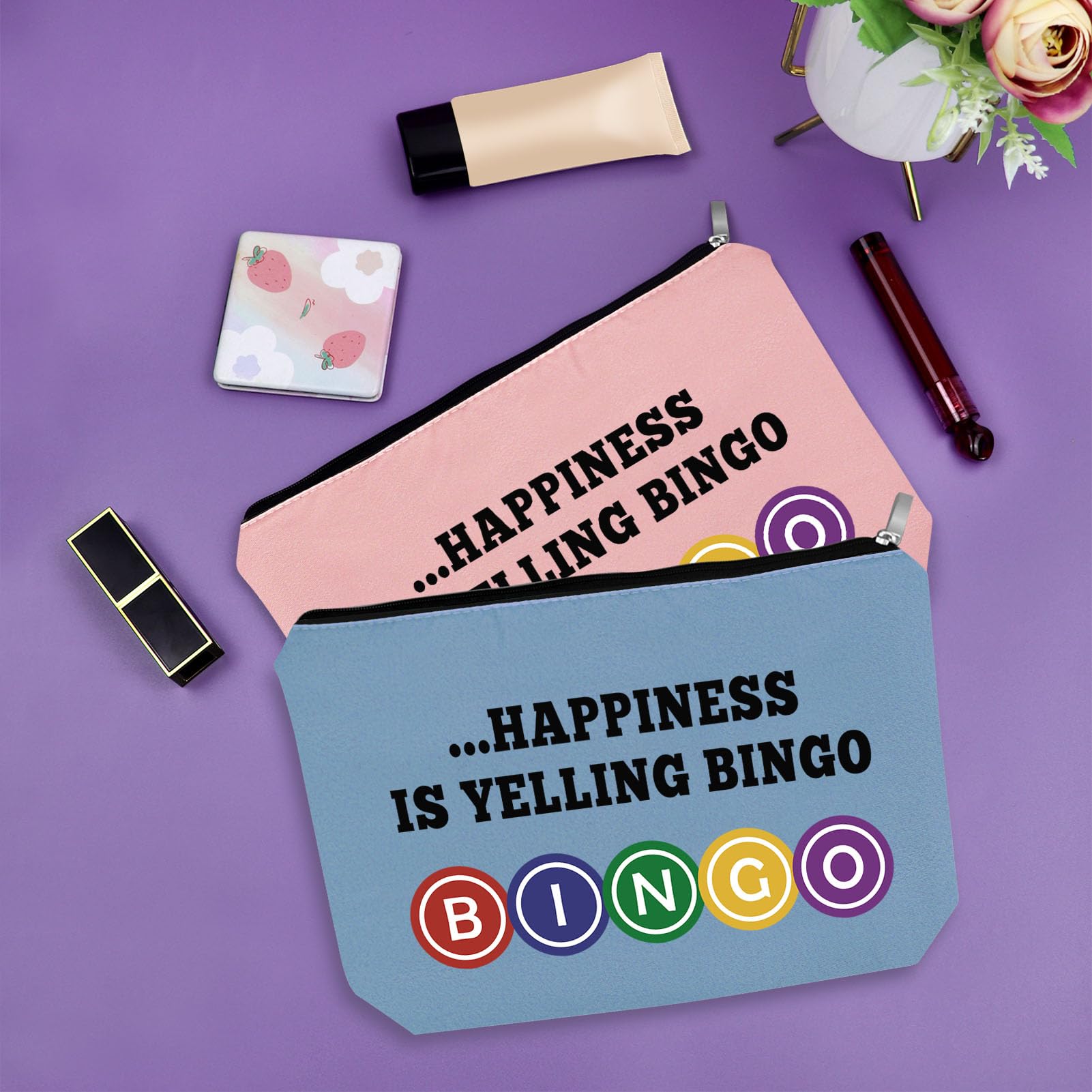 Sazuwu 3PCS Bingo Gifts Makeup Bag Set – Lucky Bingo Themed Cosmetic Bags for Adults