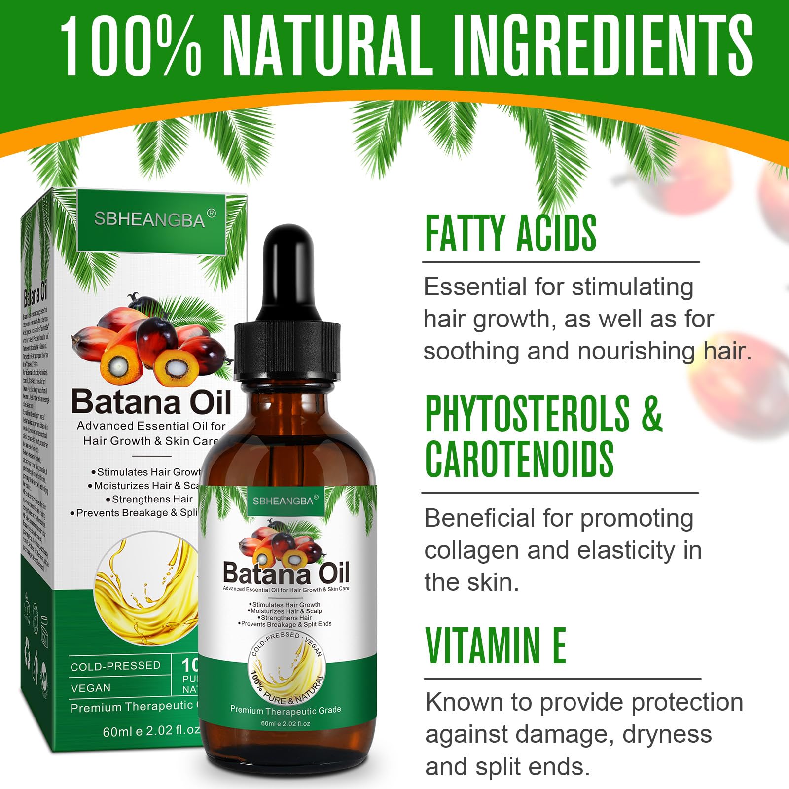 SBHEANGBA Batana Oil for Hair Growth – 60ml, 100% Pure Cold-Pressed Organic Batana Oil