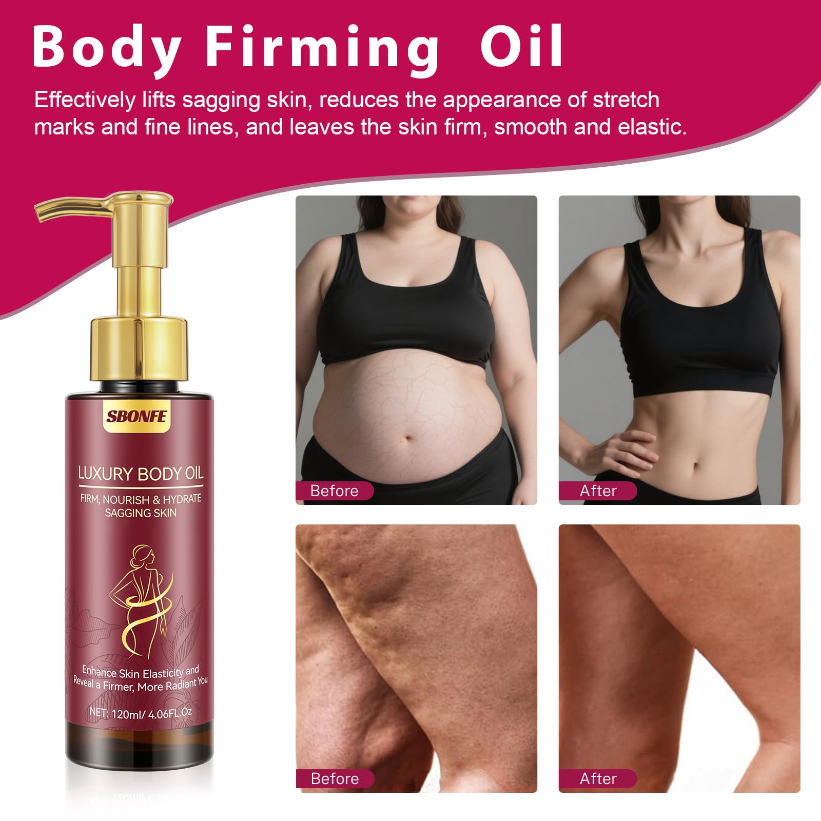 SBONFE Body Firming Oil – After Shower Hydration, Non-Greasy & Lightweight (Pack of 2, 4.06 oz)