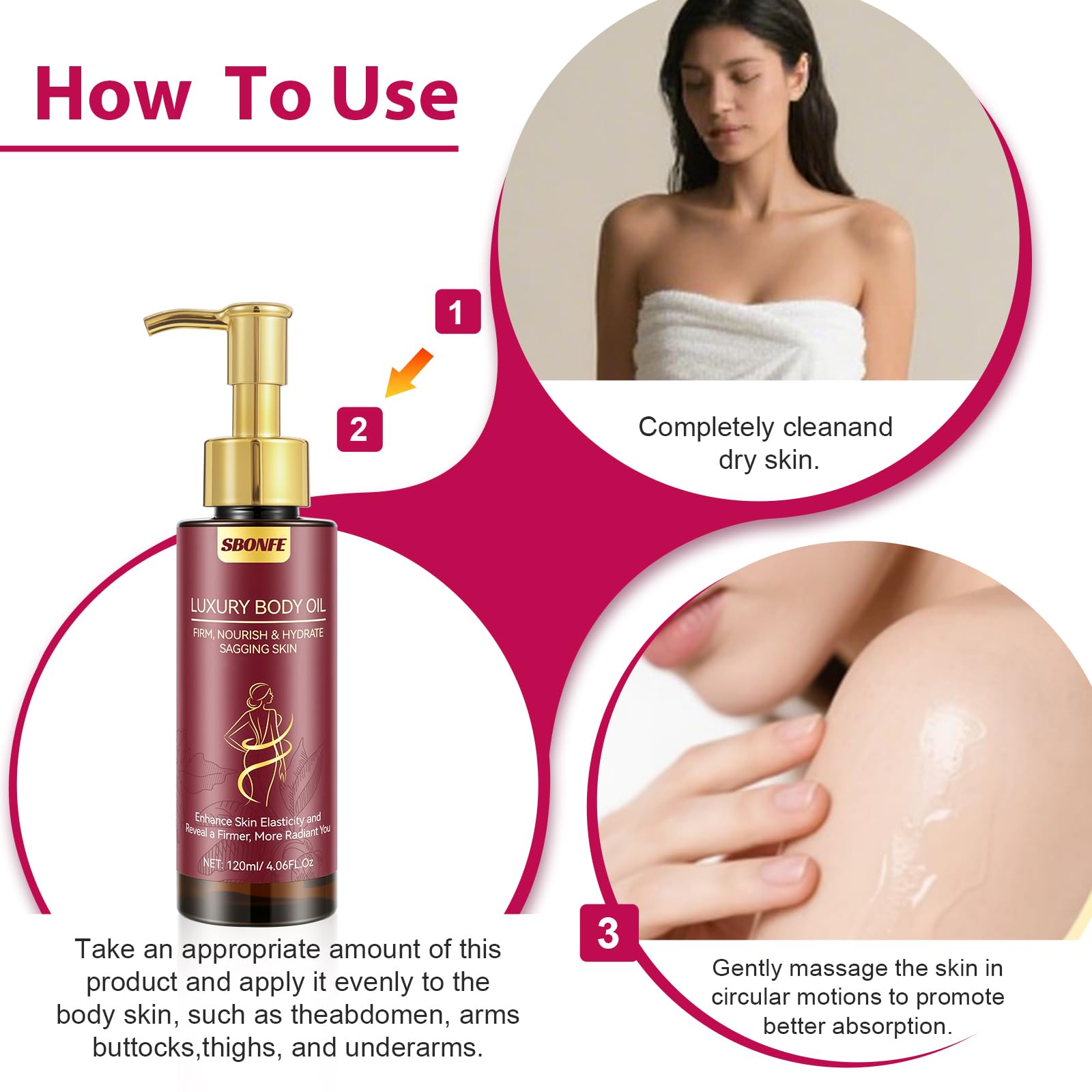 SBONFE Body Firming Oil – After Shower Hydration, Non-Greasy & Lightweight (Pack of 2, 4.06 oz)