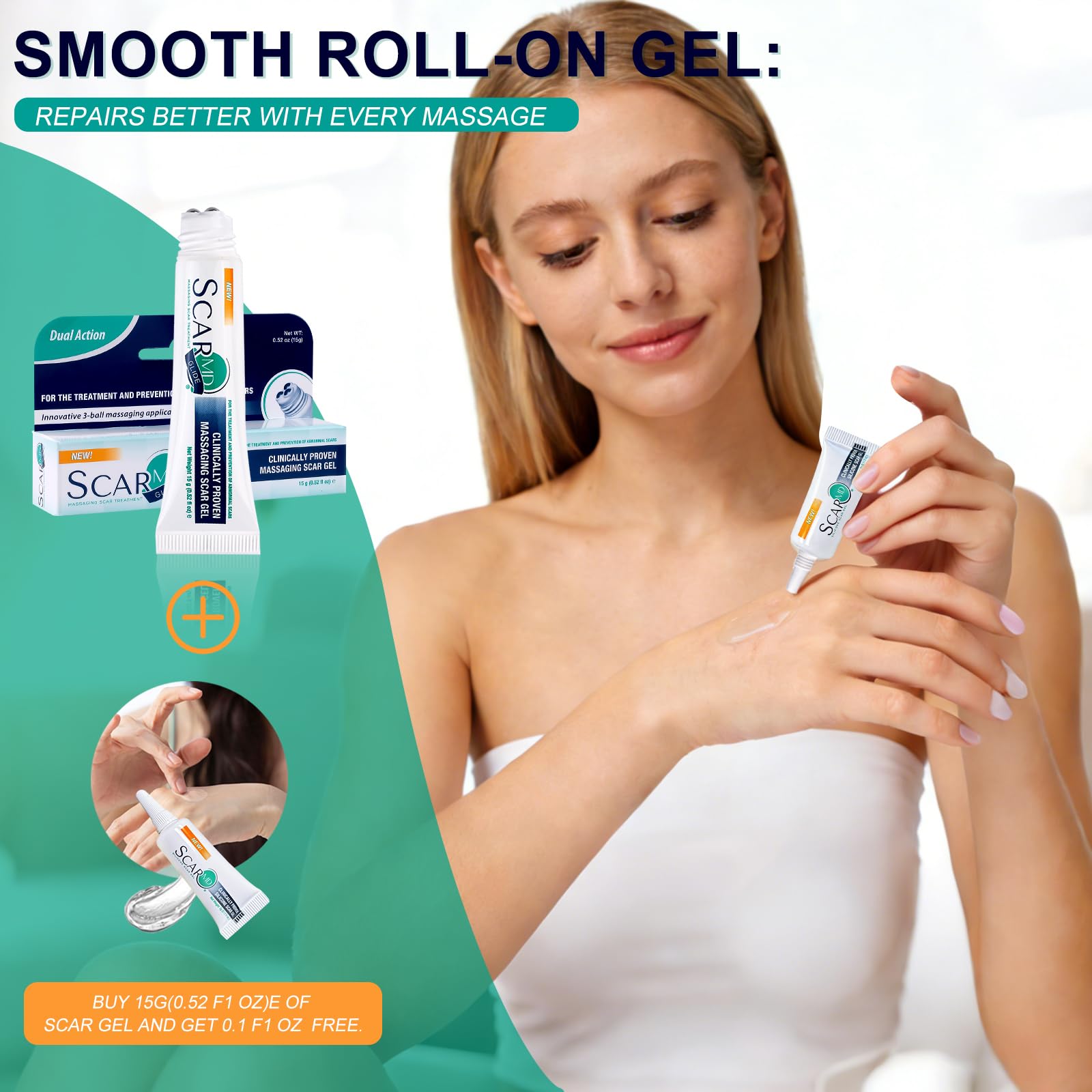 ScarMD Silicone Scar Gel – Roll-On Scar Cream for Surgical, Acne & Keloid Scars