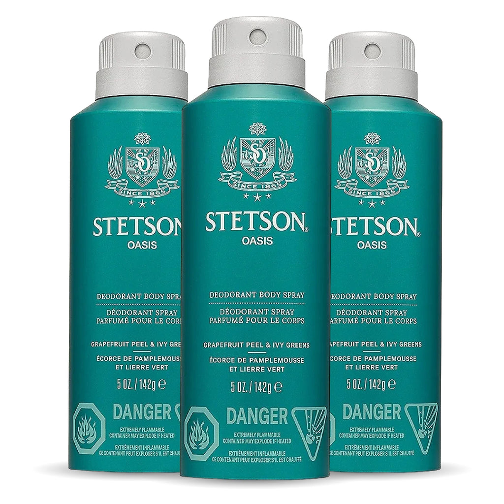 STETSON All Day Body Spray for Men by SCENT BEAUTY - Oasis 3-Pack (5 oz each)