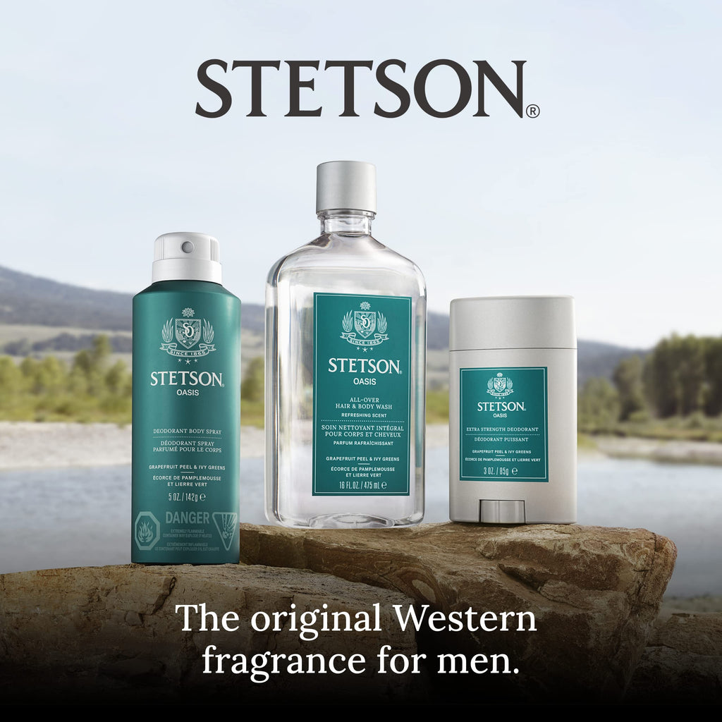 STETSON All Day Body Spray for Men by SCENT BEAUTY - Oasis 3-Pack (5 oz each)