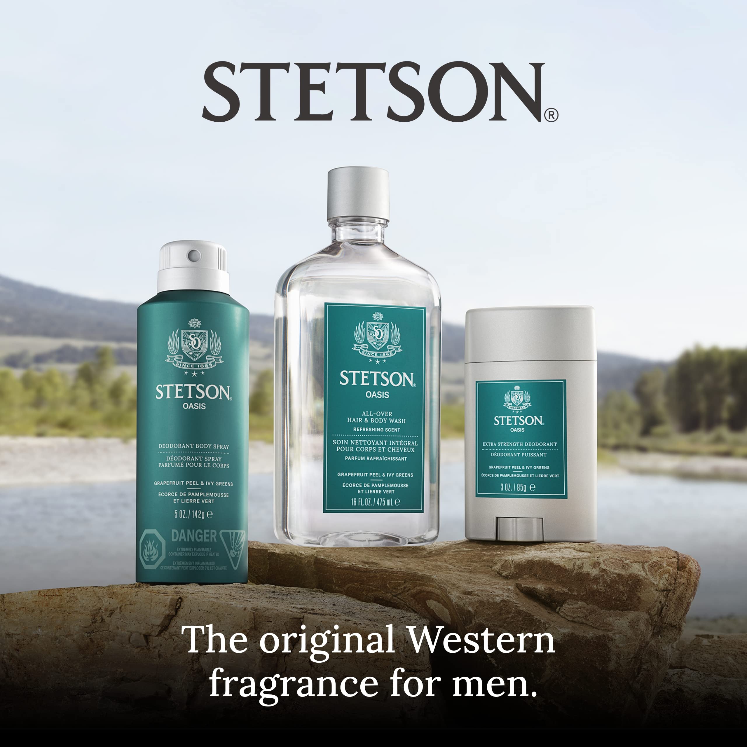 STETSON All Day Body Spray for Men by SCENT BEAUTY - Oasis 3-Pack (5 oz each)