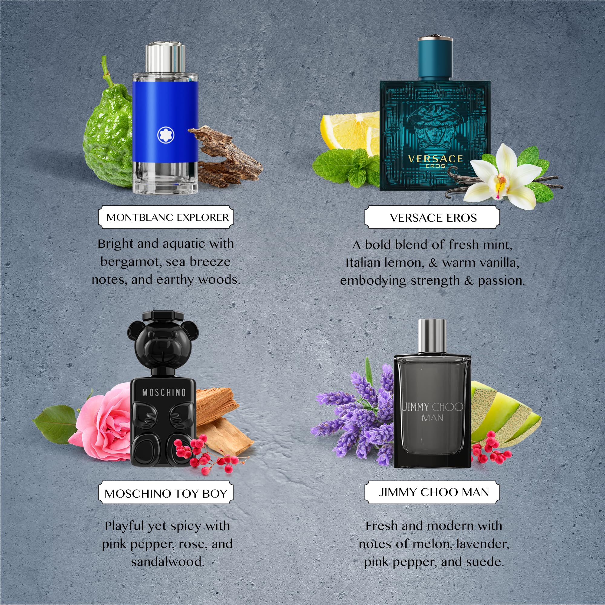 Scent Town Four Designer Cologne Minis Gift Set | Refillable Atomizer Included