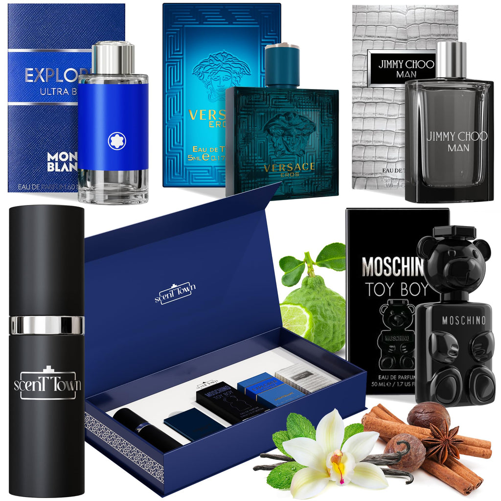 Scent Town Four Designer Cologne Minis Gift Set | Refillable Atomizer Included