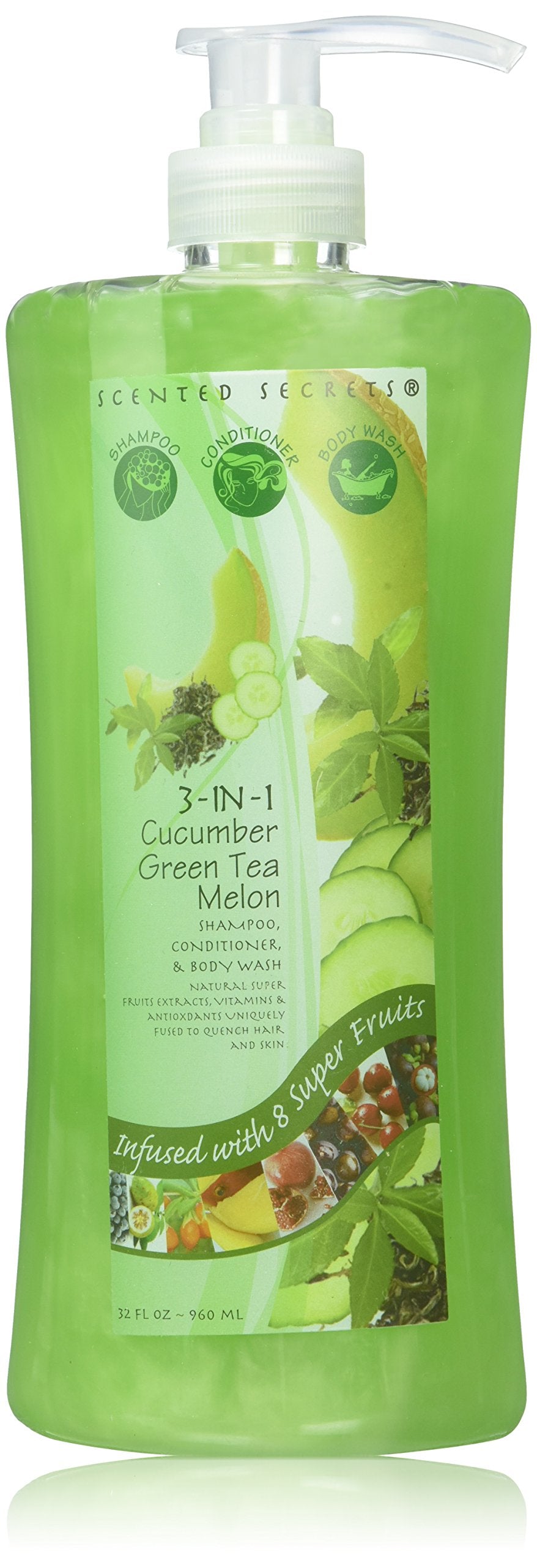 Scented Secrets 3 In 1 Shampoo, Conditioner & Body Wash – Cucumber Green Tea Melon, 32 Ounce