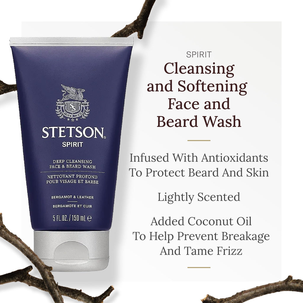 SCENT BEAUTY Stetson Deep Clean Face & Beard Wash – Spirit, 5 oz, 3 Pack