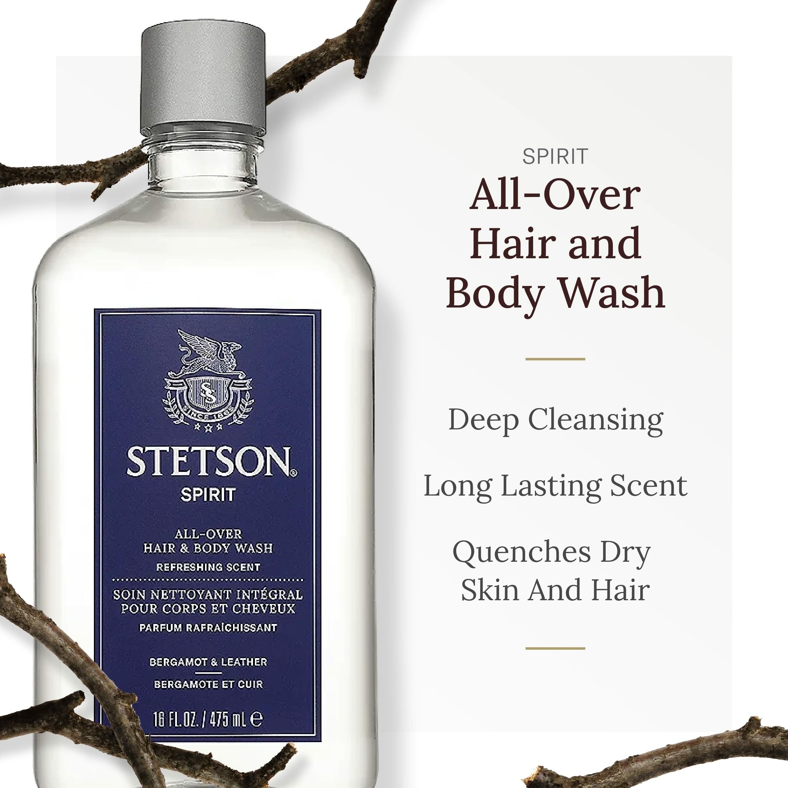 SCENT BEAUTY STETSON All Over Hair & Body Wash — Spirit, 16 oz, 3-Pack