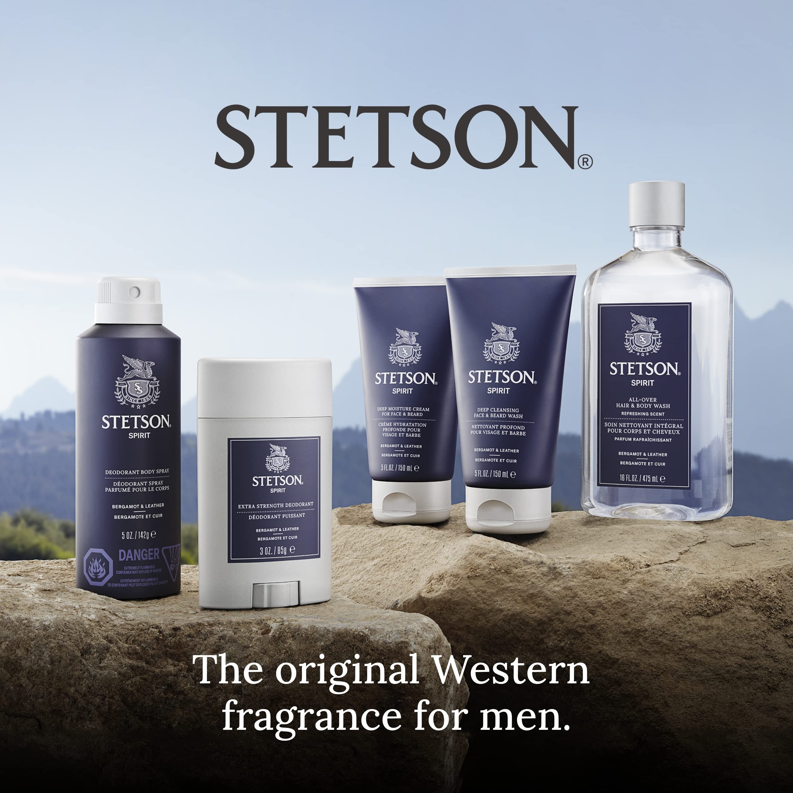 SCENT BEAUTY Stetson Deep Clean Face & Beard Wash – Spirit, 5 oz, 3 Pack