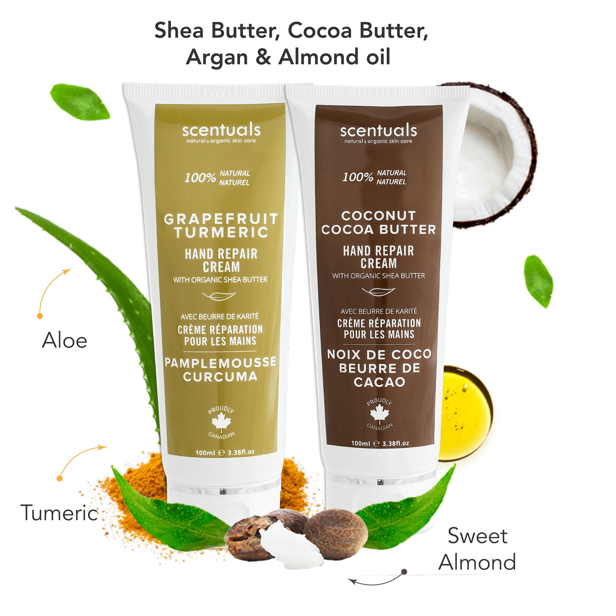 Scentuals Hand Cream Set of 2 — Shea, Cocoa Butter, Argan & Almond Oil | Coconut Cocoa Butter + Grapefruit Turmeric | 100ml x 2