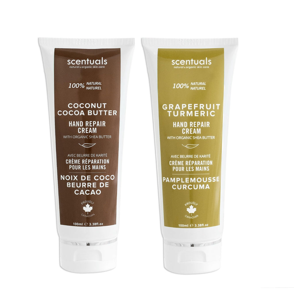 Scentuals Hand Cream Set of 2 — Shea, Cocoa Butter, Argan & Almond Oil | Coconut Cocoa Butter + Grapefruit Turmeric | 100ml x 2