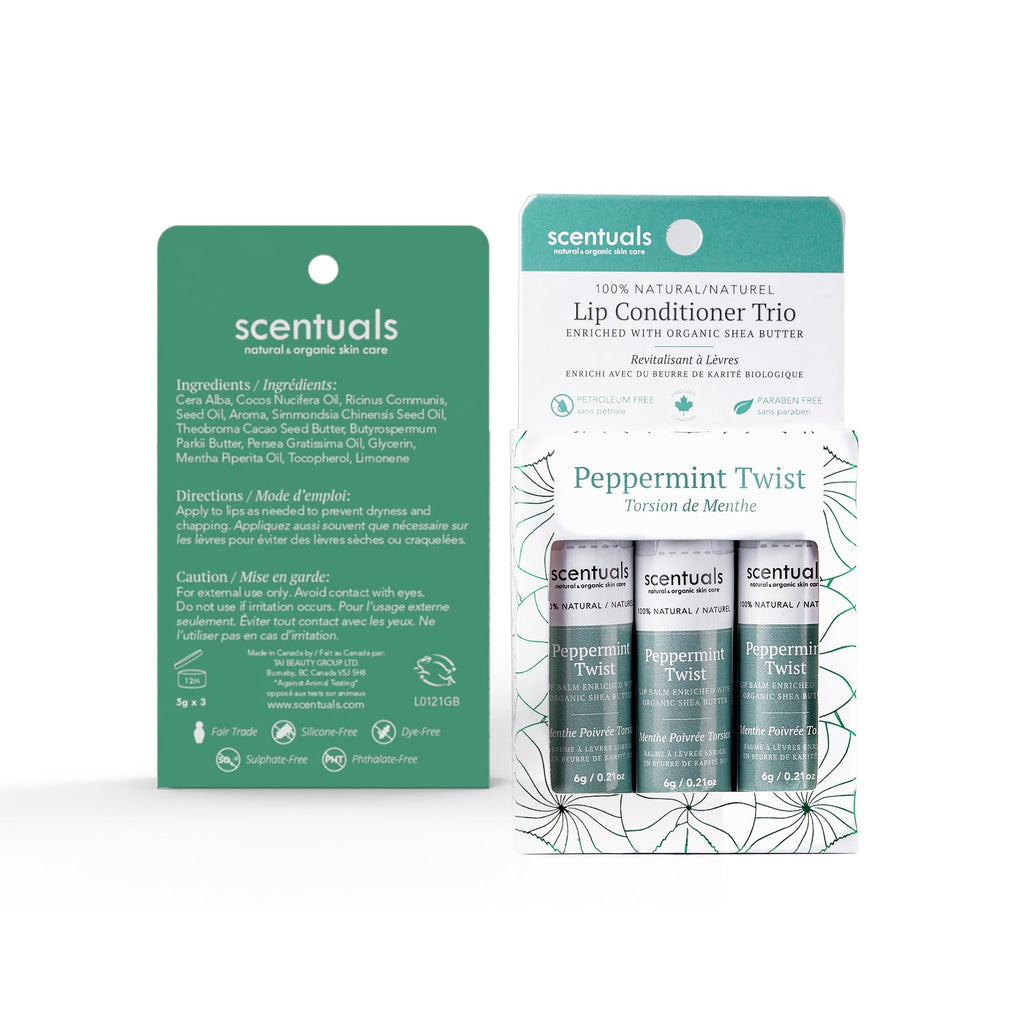 Scentuals Peppermint Twist Lip Balm Set of 3 – Hydrating