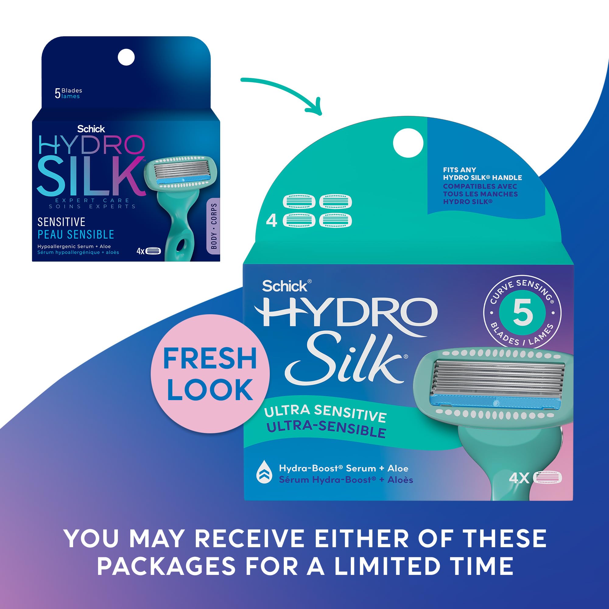 Schick Hydro Silk Sensitive Razor Refills – 4 Count | 5-Blade for Women with Sensitive Skin