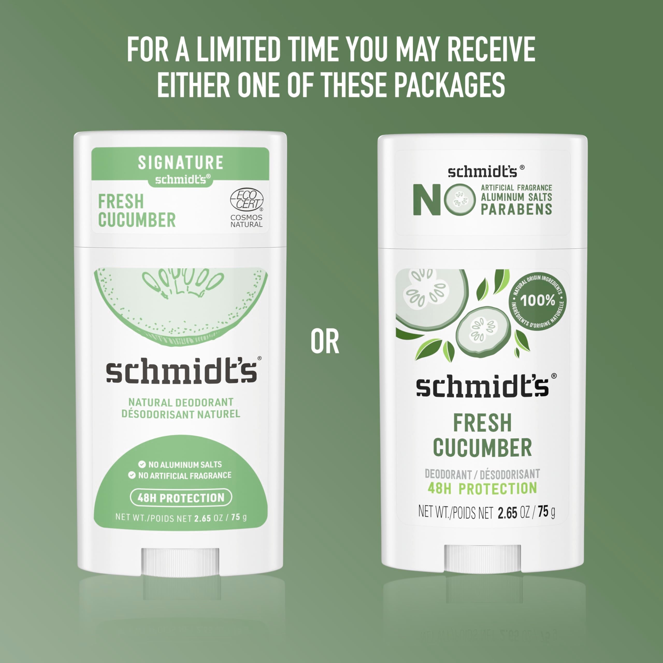 Schmidt's Aluminum-Free Fresh Cucumber Deodorant – 24h Odor Protection