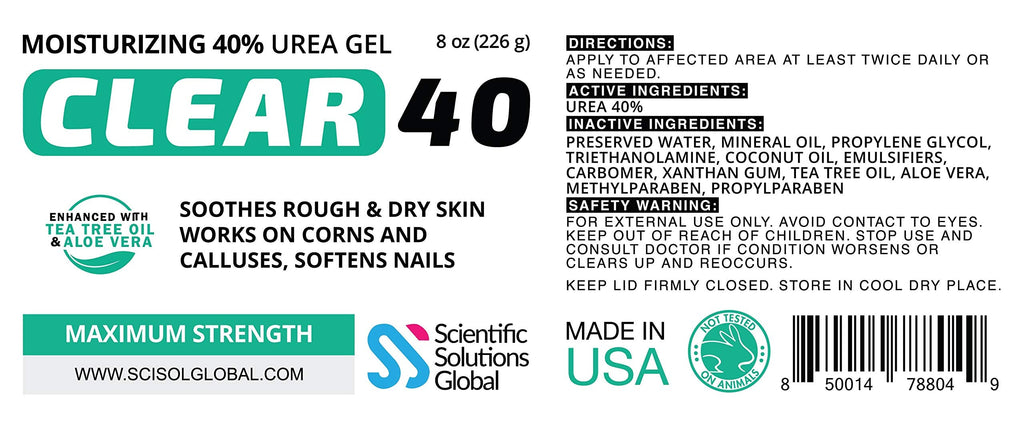 Scientific Solutions Global Clear 40 Urea Gel – 40% Urea, Tea Tree & Coconut Oil, 8 oz