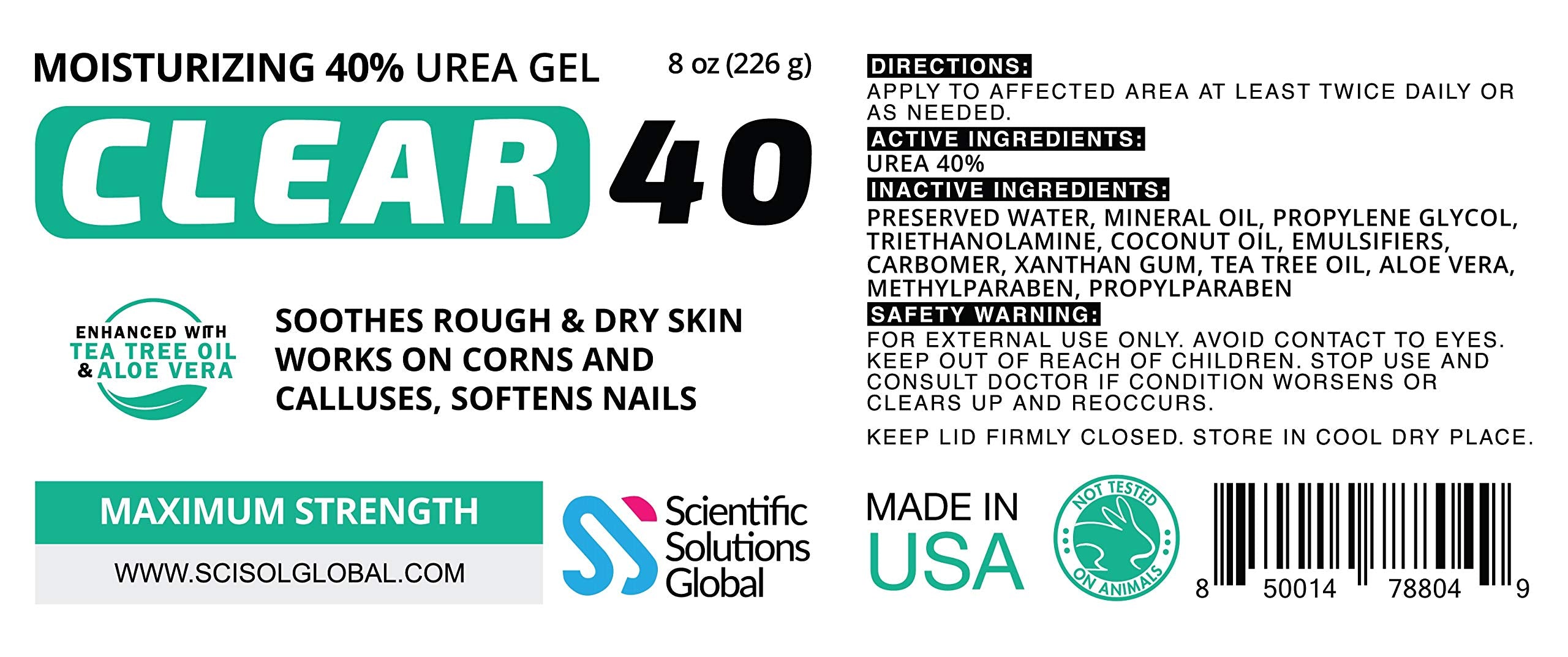 Scientific Solutions Global Clear 40 Urea Gel – 40% Urea, Tea Tree & Coconut Oil, 8 oz