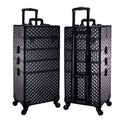 SCIKHEFT Rolling Makeup Train Case – Large Aluminum Cosmetic Trolley (All Black Diamond)