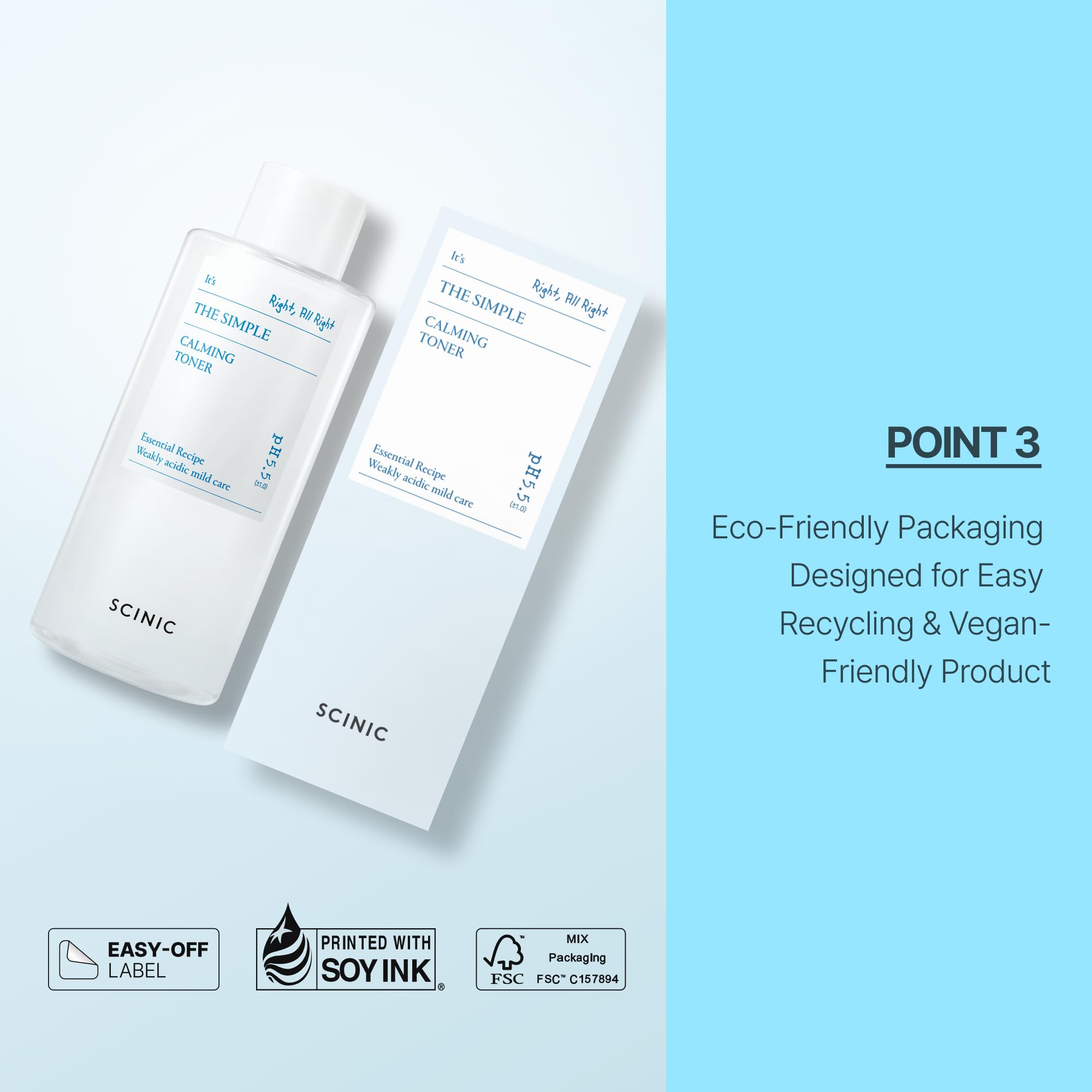 SCINIC The Simple Calming Toner 300ml | Vegan, pH-Balanced Mild Toner for Sensitive Skin