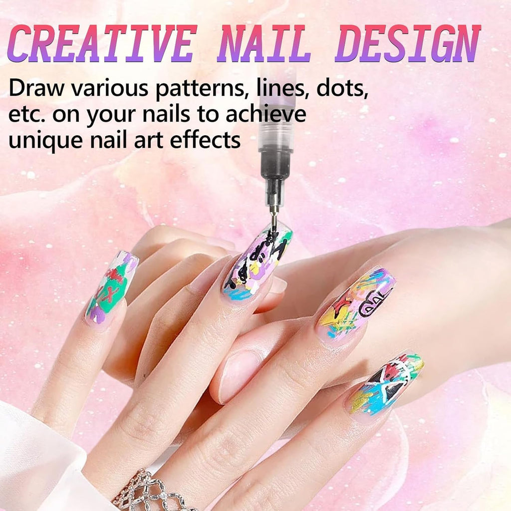 ScontLuy 12 Colors Nail Art Pens Set - 0.5mm Fine Tip for DIY Nail Design