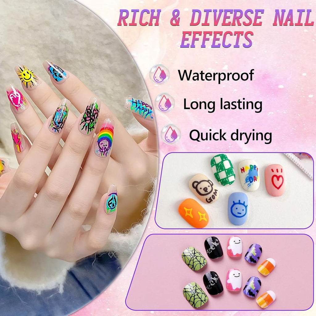ScontLuy 12 Colors Nail Art Pens Set - 0.5mm Fine Tip for DIY Nail Design
