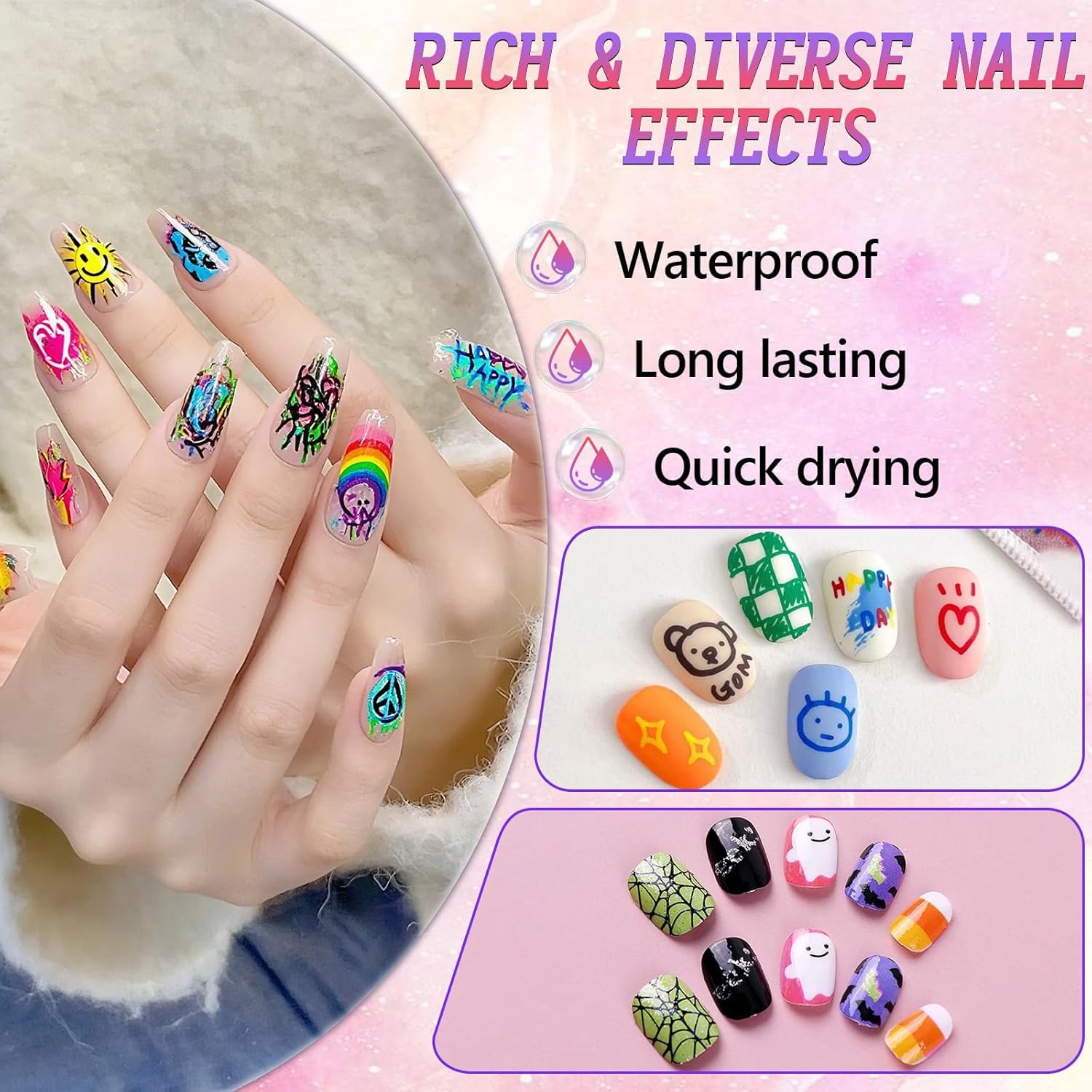 ScontLuy 12 Colors Nail Art Pens Set - 0.5mm Fine Tip for DIY Nail Design