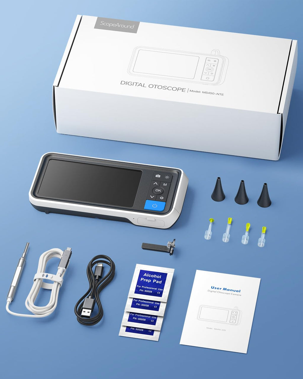 ScopeAround Otoscope Ear Camera – 4.5-inch IPS Screen, HD Dual LED, Gyro, 32GB Card