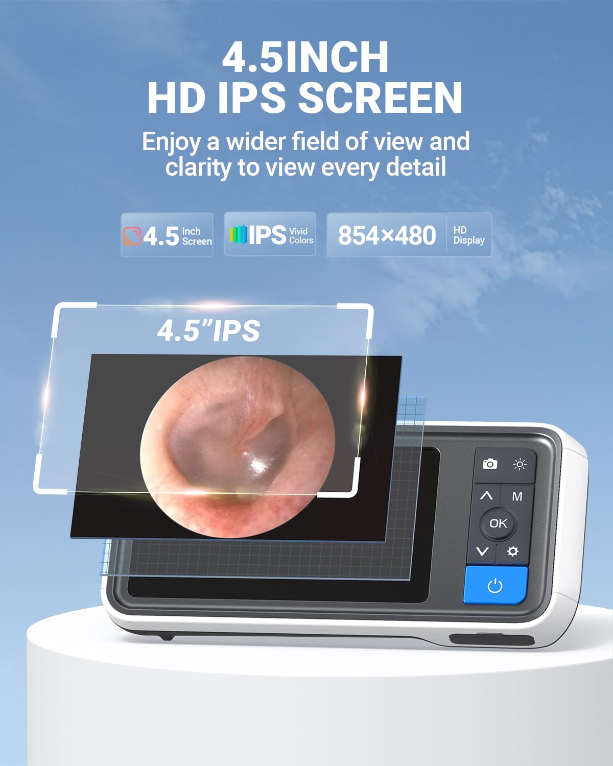 ScopeAround Otoscope Ear Camera – 4.5-inch IPS Screen, HD Dual LED, Gyro, 32GB Card
