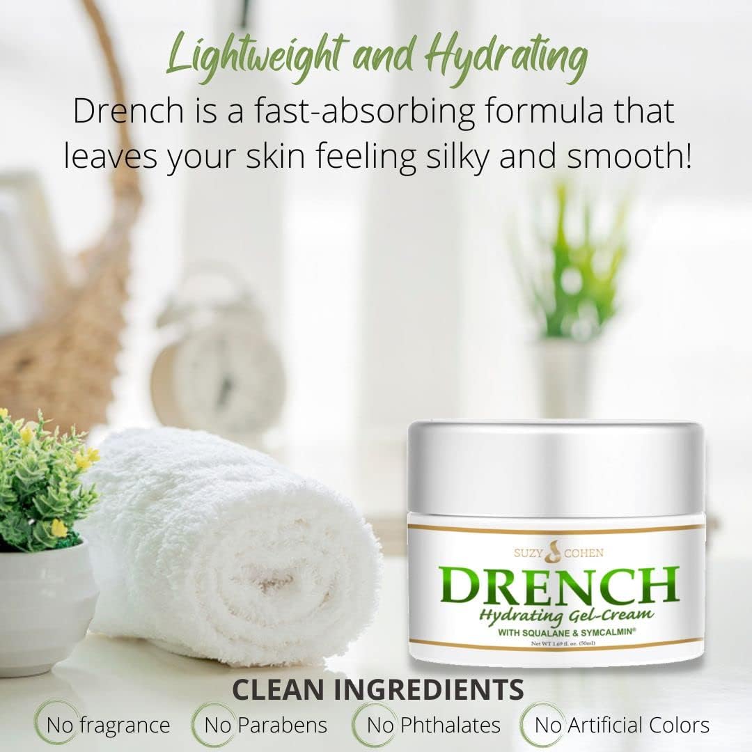 Script Essentials Suzy Cohen Drench Face Cream with Squalane & Aloe – Lightweight, Fragrance-Free Hydration (1.69 oz / 50 ml)