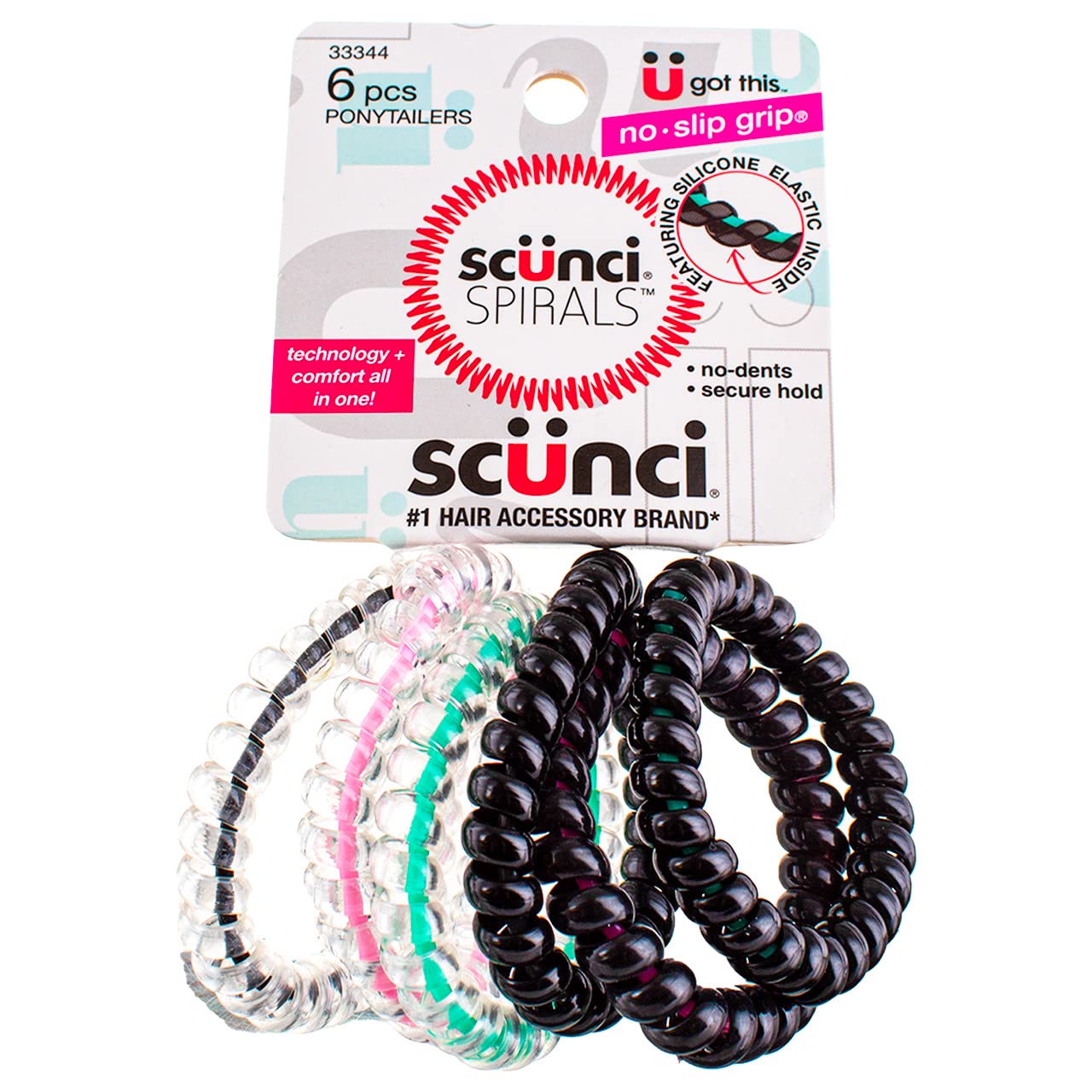 Scunci Spiral Ponytailers with NS Inner Core – 6-Count, Pack of 4